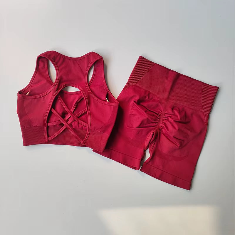 2 PCS Women's Sexy sport bra, high waist Yoga Set