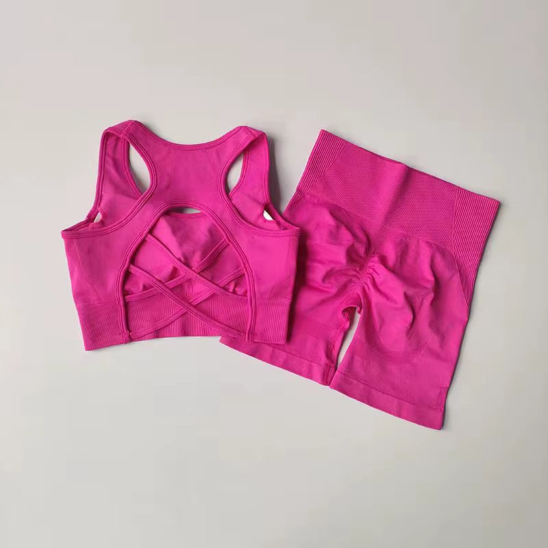 2 PCS Women's Sexy sport bra, high waist Yoga Set