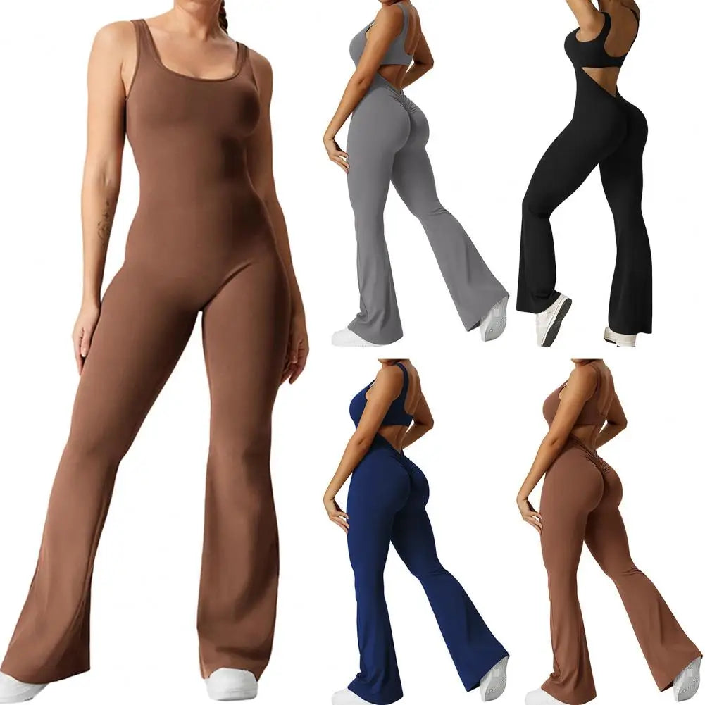 Solid Flared Cutout Back Jumpsuit