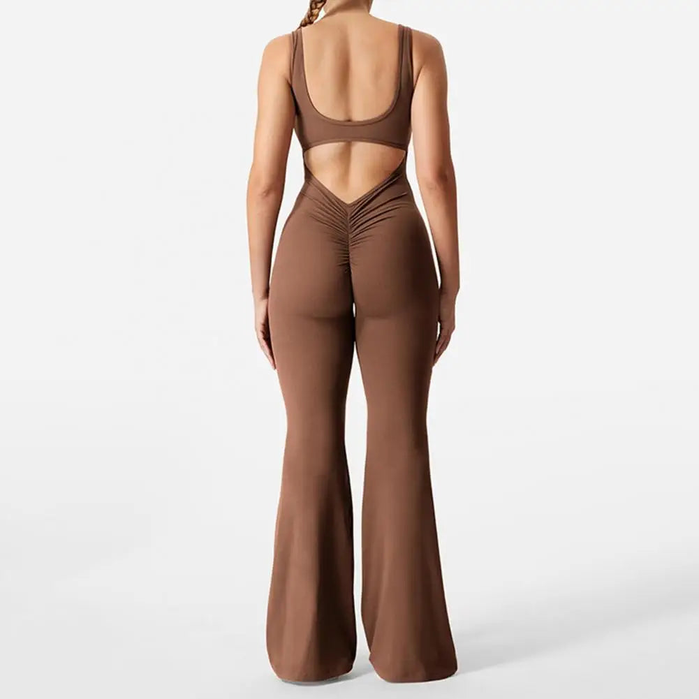 Solid Flared Cutout Back Jumpsuit