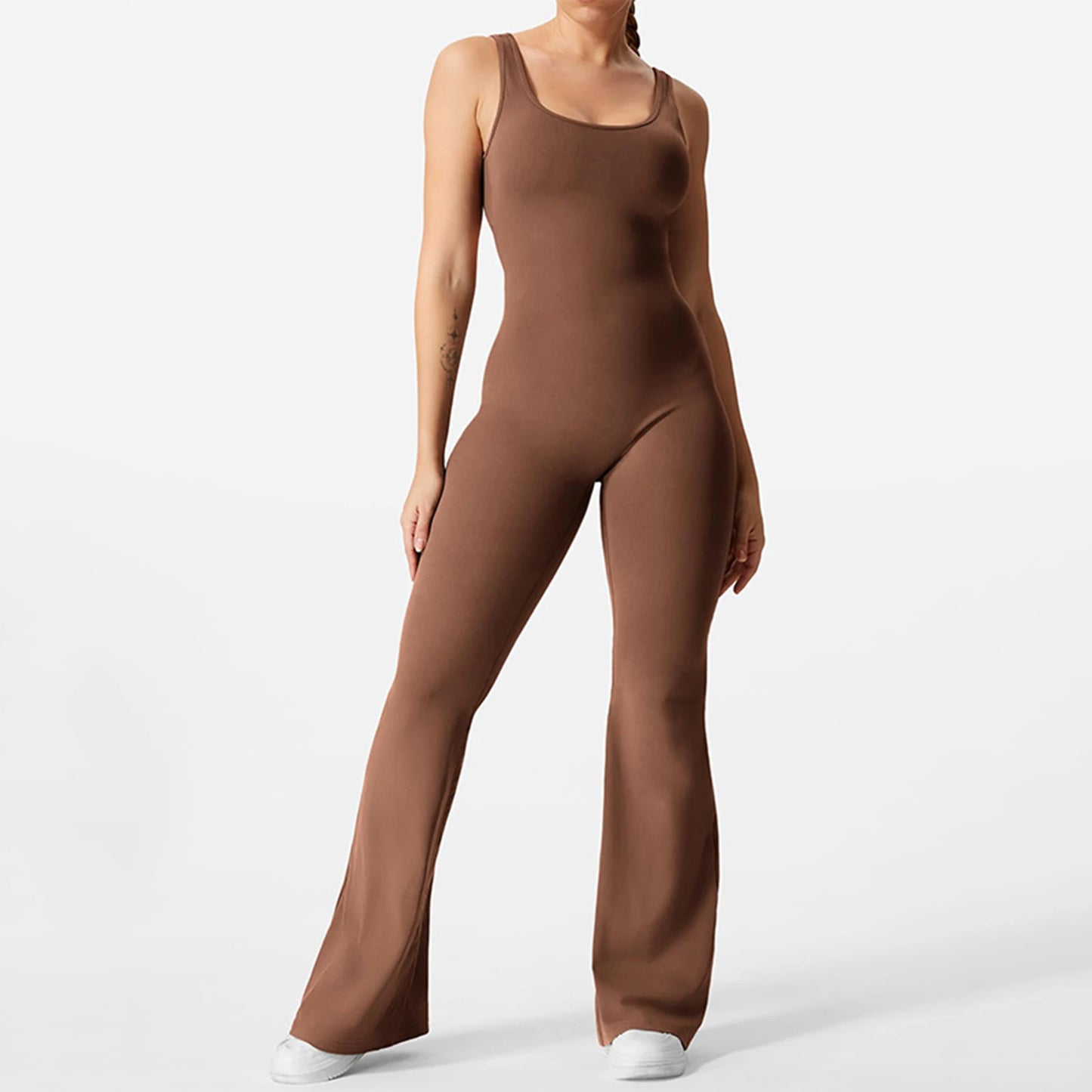 Solid Flared Cutout Back Jumpsuit