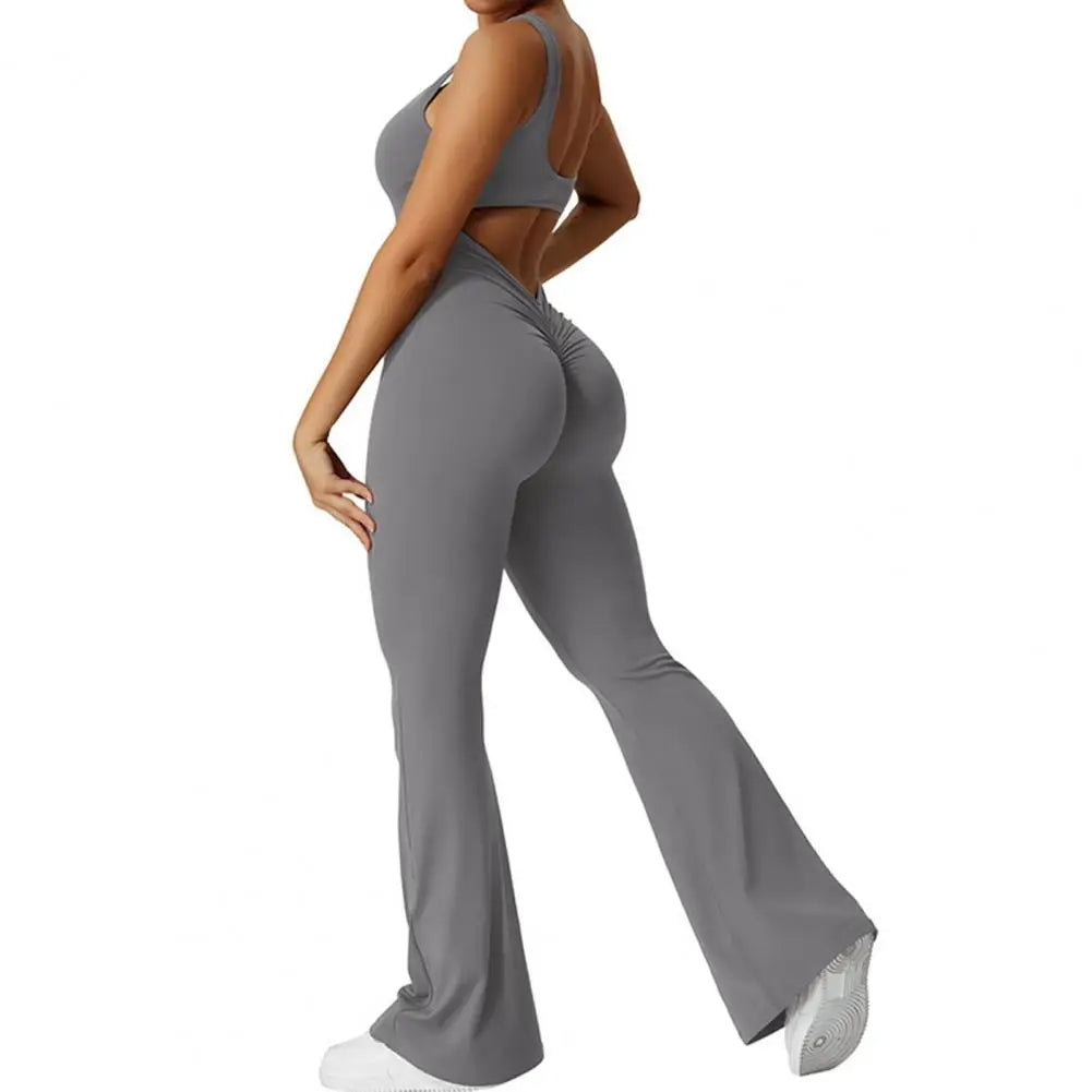 Solid Flared Cutout Back Jumpsuit