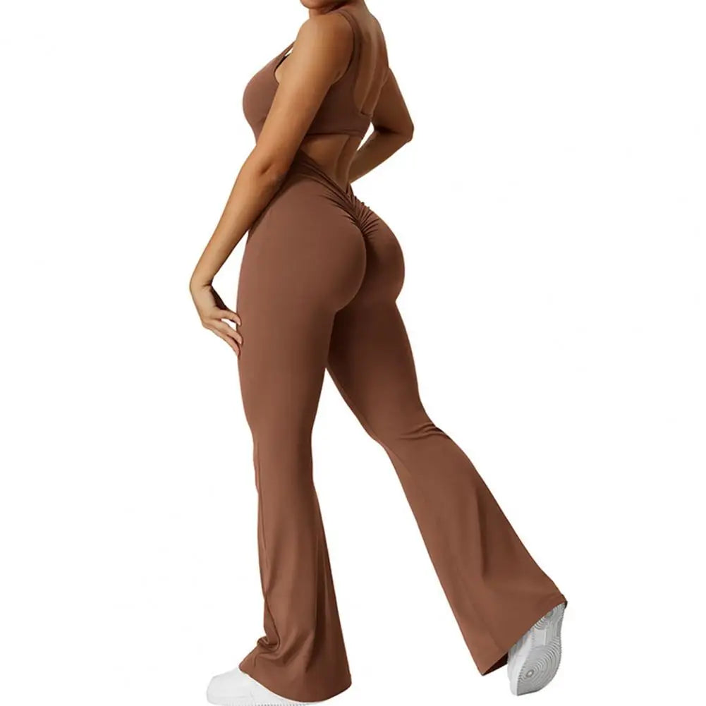 Solid Flared Cutout Back Jumpsuit