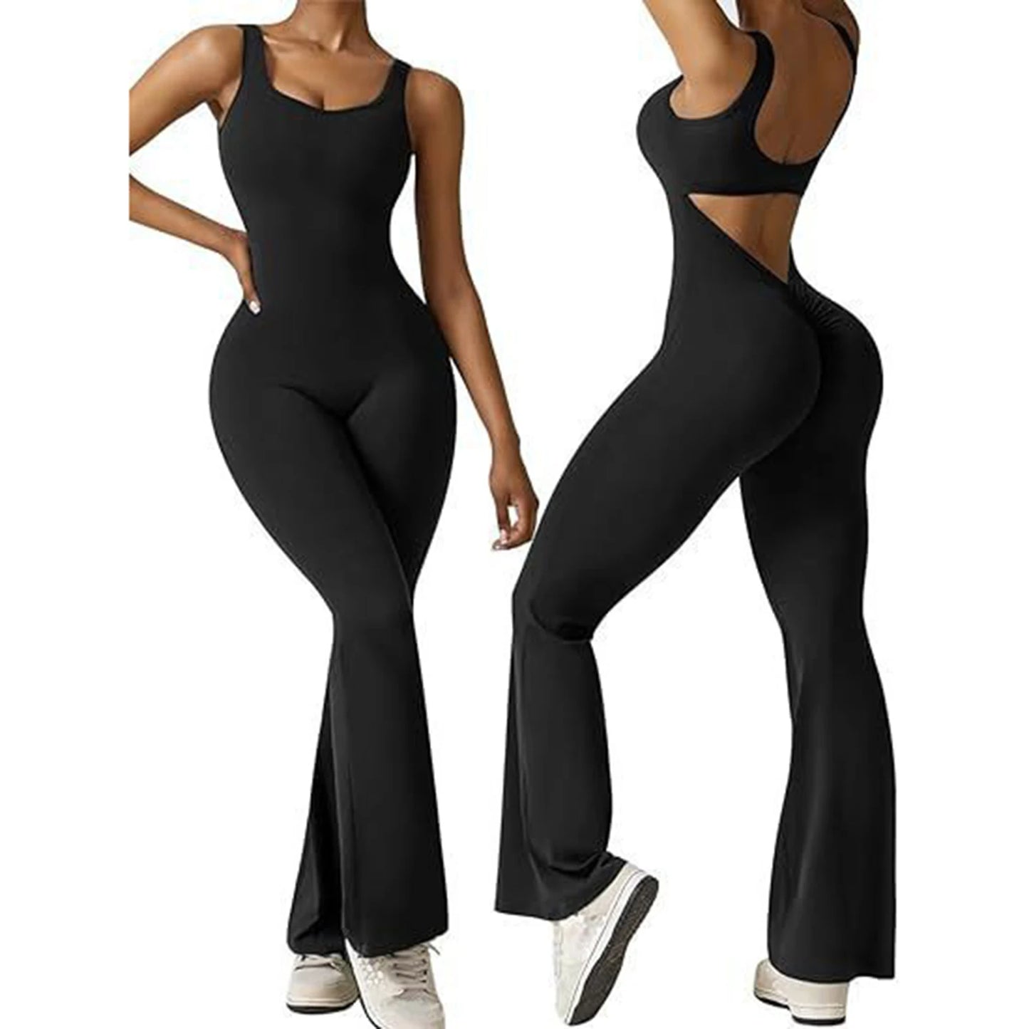Solid Flared Cutout Back Jumpsuit