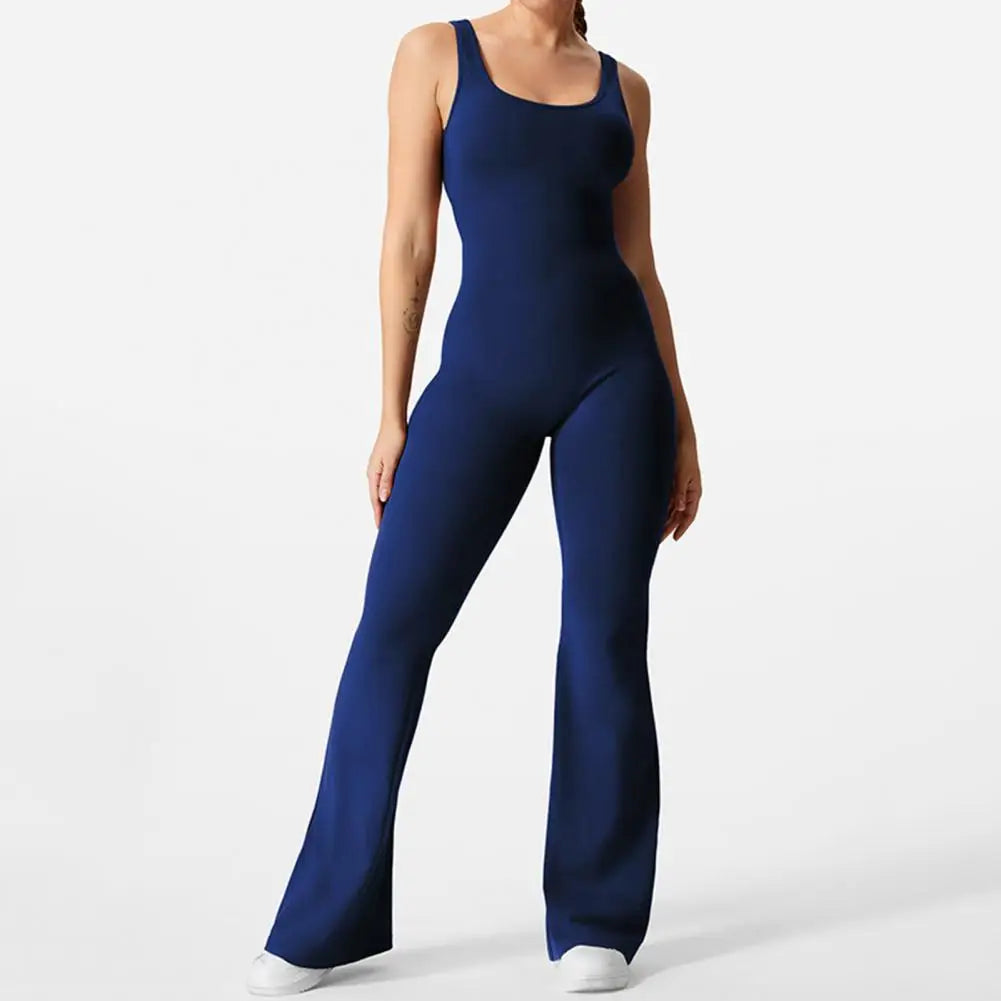 Solid Flared Cutout Back Jumpsuit