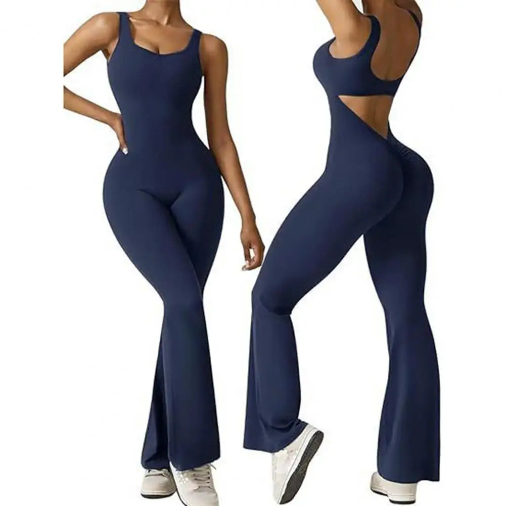 Solid Flared Cutout Back Jumpsuit