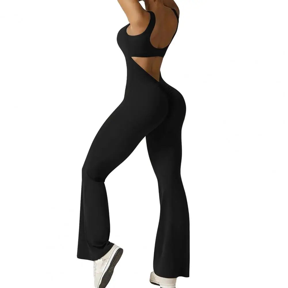 Solid Flared Cutout Back Jumpsuit