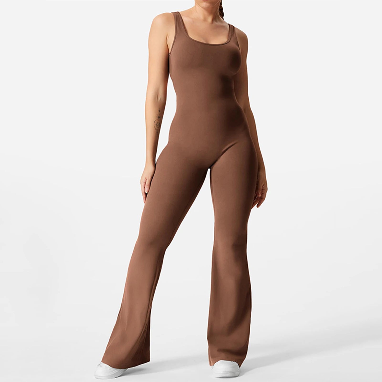 Solid Flared Cutout Back Jumpsuit