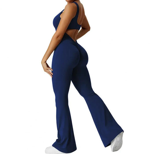 Solid Flared Cutout Back Jumpsuit